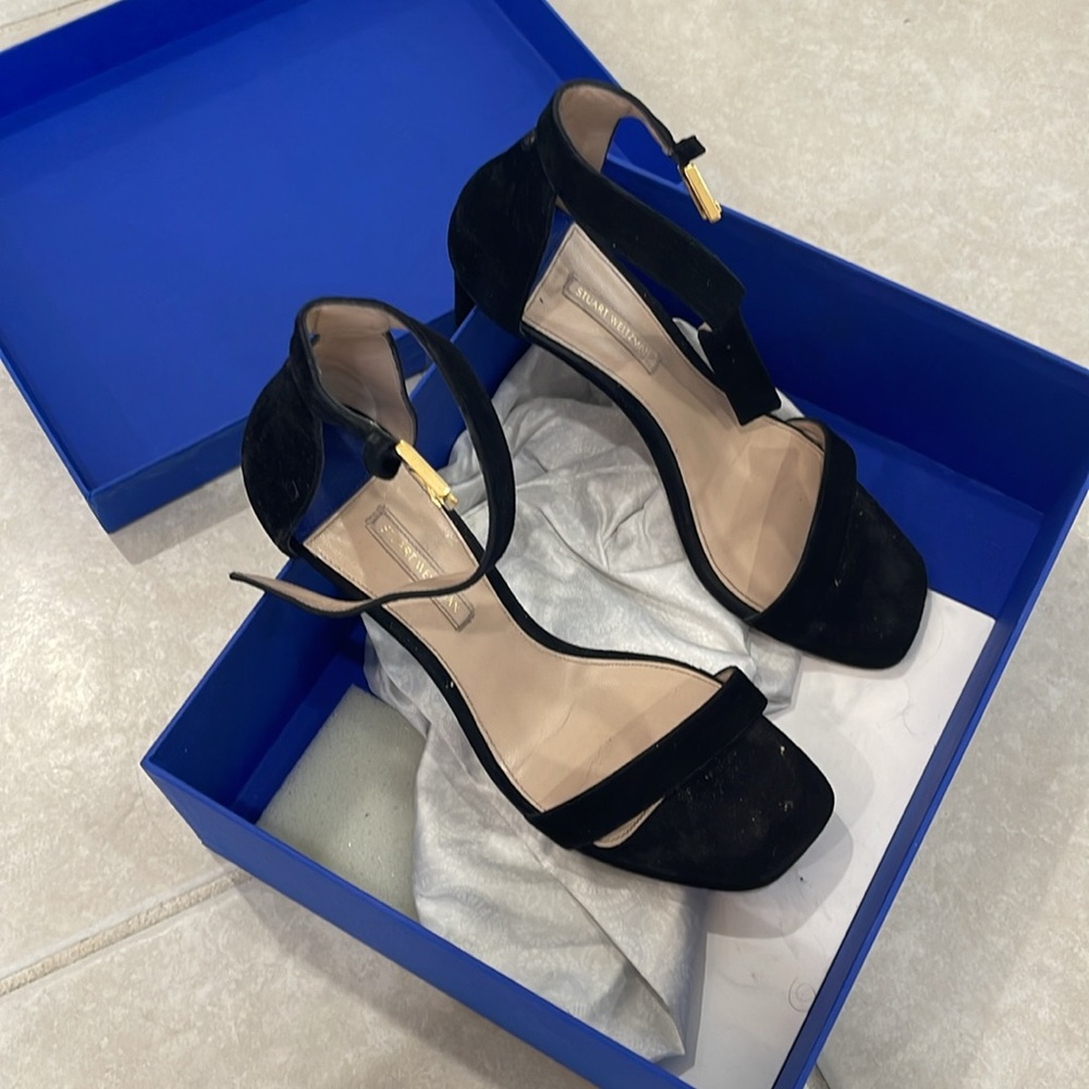 Stuart Weitzman black suede high heel sandals